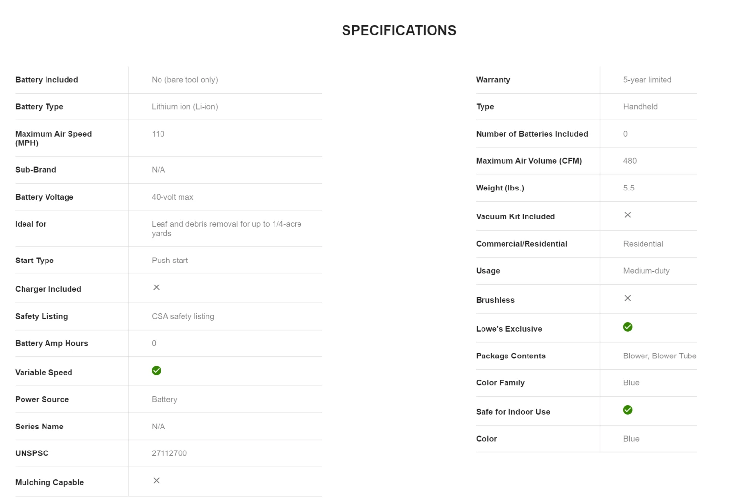 Kobalt KHB 4840-06 40-volt Max 480-CFM 110-MPH Handheld Cordless Electric Leaf Blower (Tool Only) - Image 12