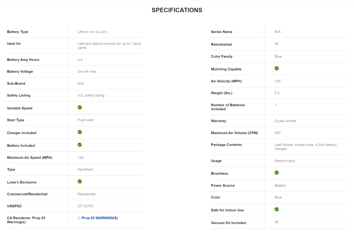 Kobalt KHB 4224A-03 24-volt Max 500-CFM 120-MPH Brushless Handheld Cordless Electric Leaf Blower 4 Ah (Battery & Charger Included) - Image 14
